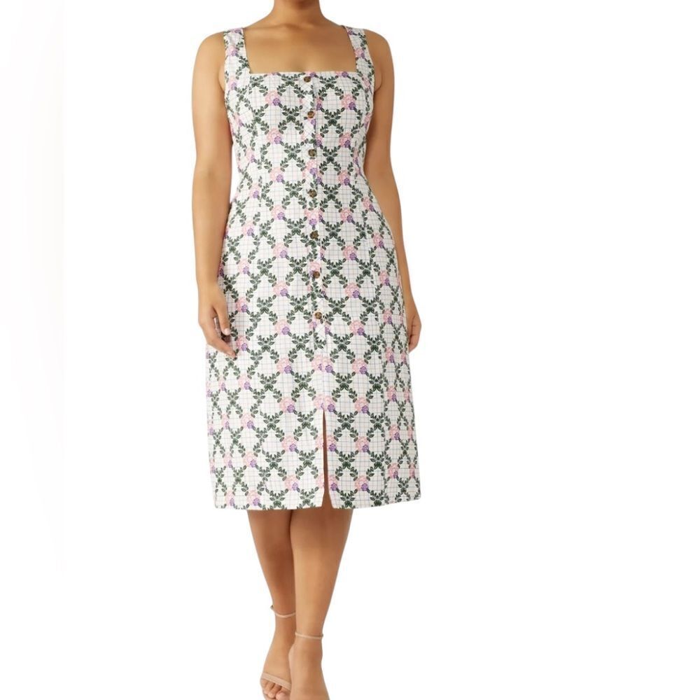 The East Order Tarshie Floral White print Sleeveless Midi Dress Size 3X